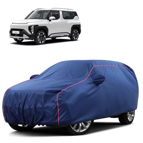 Image of Sulfar 100% Water Resistant Car Body Cover Compatible with Mirror for Kia Syros (Triple Stitched, Full Bottom Elastic, Blue Tafetta with Red Piping)