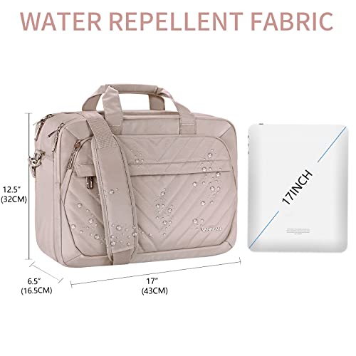 VANKEAN Fashion Laptop Briefcase for Women, TSA Friendly Expandable 17 Inch Waterproof Computer Bag With RFID Pocket, Work Messenger Bag for Business, Light Dusty Pink2