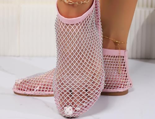 Image of Ultra Comfortable Shiny Gem Mesh Flats, Ballet Flats for Women Sandals Women Dressy Summer Flat Shoes Slip On Sandals