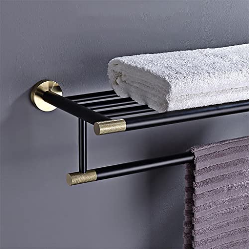 Toallero de baño negro y oro con estante de acero resistente a humedad 4