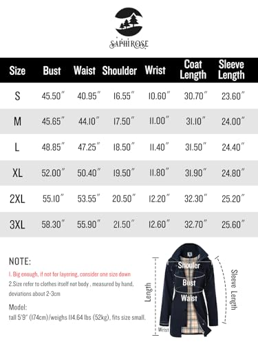 SaphiRose Langer Regenmantel für Damen, Outdoor-Regenmantel, Windbreaker, mit Kapuze (Marineblau, L)