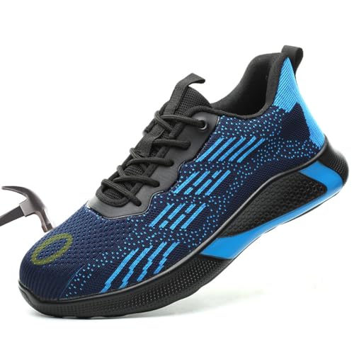 Imagen de Woflebel Zapatos de Seguridad para Hombre Calzado de Seguridad Mujer 43EU Negro Azul Tenis de Seguridad con Puntera de Acero Antideslizante