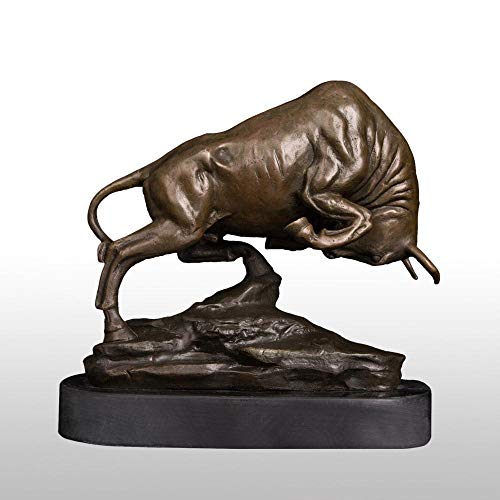 LITAO Bronze Sculpture Statue Marble Base Wall Street Bull Cattle Figurine Study Office Decor