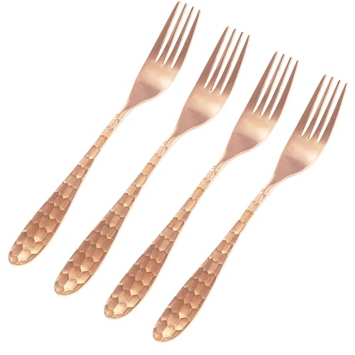 Wollet Copper Dinner Forks 4 Piece Copper Forks Silverware Set Dessert Forks, Table Forks, Salad Forks for Home, Kitchen or Restaurant, Dishwasher Safe