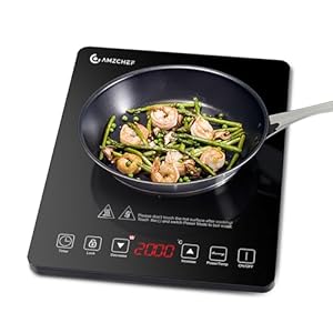 AMZCHEF Induktionskochplatte,2000W Einzelinduktionskochfeld mit schlankem Design, 20 Leistungsstufen,20 Temperatureinstellungen, Sicherheitsverriegelung,3-S... Schwarz