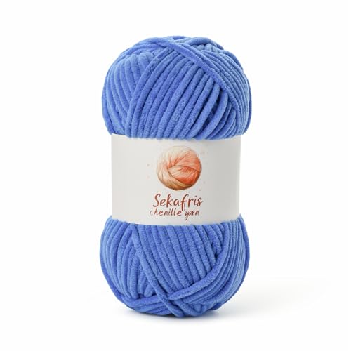 Image of Chenille Yarn for Crocheting, Size 5 Bulky,Azure