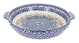 Blue Rose Polish Pottery - Orange Garden Bouquet Pie Plate with Handles - 9.75
