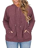 ROSRISS Women's Plus Size Tops 4XL Loose Fit Long Sleeve Hoodies Casual Hooded Shirts Going Out Fall Fashion Sweaters Wine Red