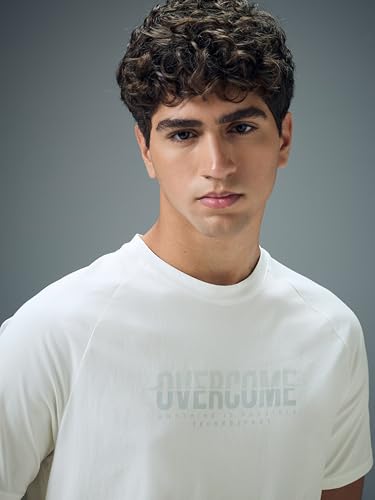 Image of TECHNOSPORT Men's Typography Printed T-Shirt COTFLEX Quick Dry Slim Fit Round Neck Sports Tee for Gym Running Casual Wear UPF50+ Anti Odour