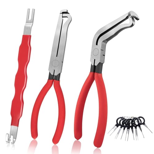 JEJIEFI Electrical Disconnect Pliers Set 3PCS Electrical Connector Removal Tool with Automotive Electrical Connector Pliers for Cars Includes Terminal Pin Removal Tool (Red)