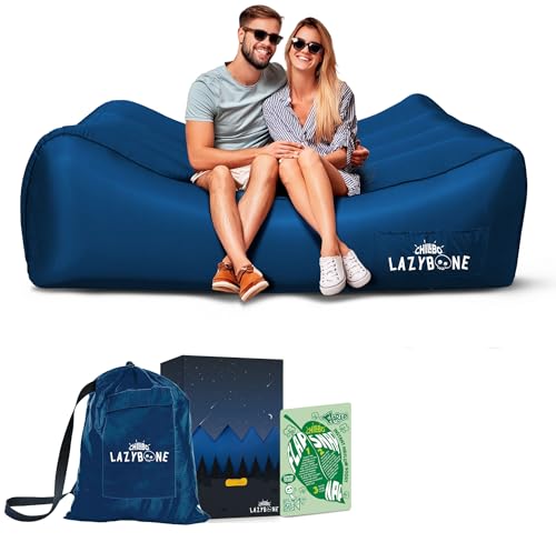 Chillbo LazyBone Inflatable Couch – Quick-Inflation Flapper System, Fun Prints, No-Pump Setup, Ripstop Polyester, Portable Air Lounger for Beach, Camping, Festivals, & Hiking