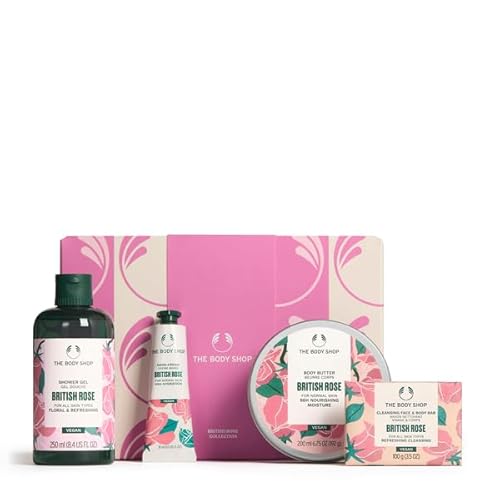 The Body Shop British Rose Collection Gift Set – British Rose Shower Gel (250ml), Body Butter (200ml), Soap (100g), Hand Cream (100ml) for Hydrating, Soft Skin Care