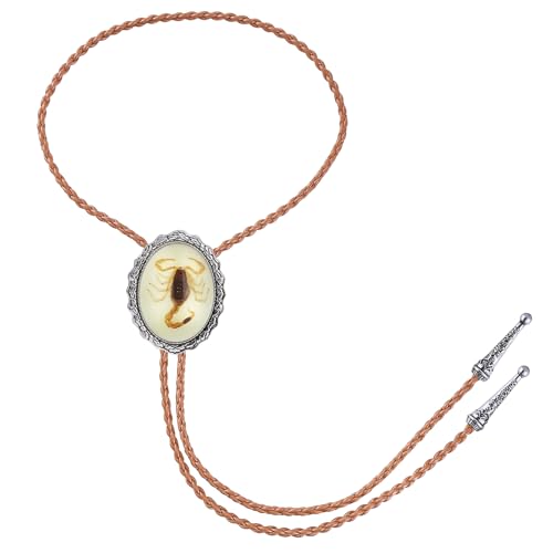 Image of Btilasif Bolo Tie Brown for Men, Scorpion Luminous Stone Cowboy Tie Western Leather Necktie Necklace for Women