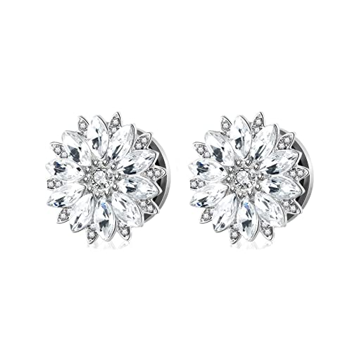 Wycian 2PCS 6mm Oreille Goutte Set, Homme Ecarteur Oreilles Fleur avec Zircon Piercing Oreille Tunnel 2G Cover