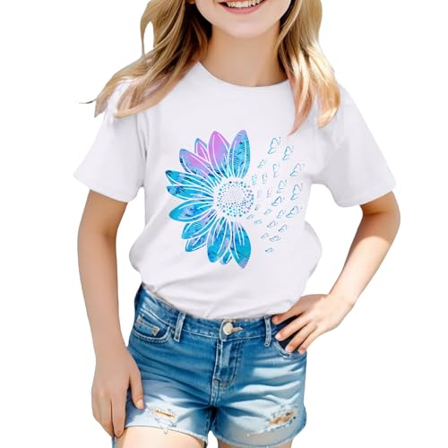 2025 Girls Cute Sunflower Graphic Tee Summer Shirts Crewneck Vintage Tshirt Short Sleeve Cotton Tunic Tops Blouses
