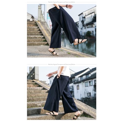 Seidarise Men's Wide Leg Casual Harem Linen Japanese Yoga Harem Pants Hip hop Joggers Baggy Navy4