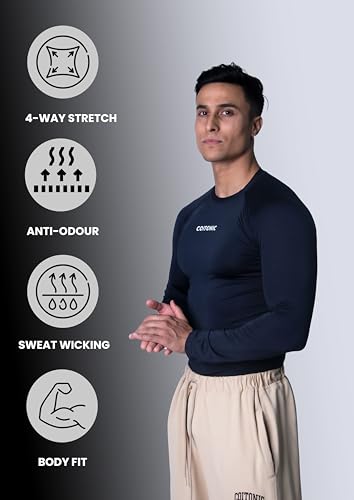 Image of COITONIC Men's Full Sleeve Compression T-Shirt - Athletic Base Layer for Gym, Sports & Fitness Training