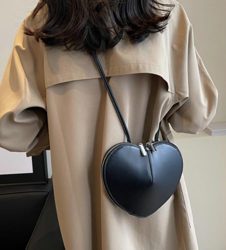 Women Heart Shape Handbag Vegan Leather Shoulder Bag Cute Heart Purse for Girl Gift Zipper Around Crossbody Bag3