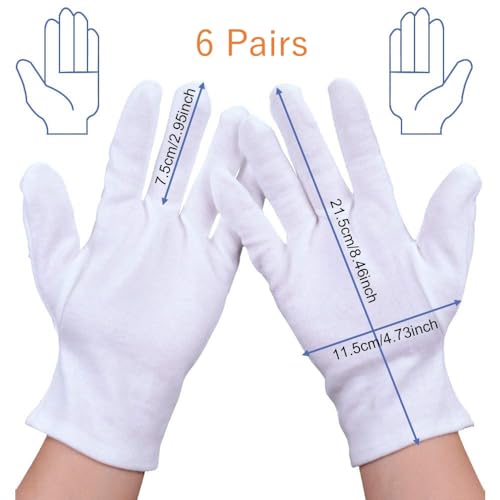 PERFETSELL 6 works White Cotton Gloves - Soft, Reusable, Waiters/Serving Gloves for Coin Jewelry, Silver Inspection & Hand Moisturizing - Image 2