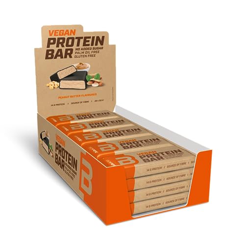 BioTechUSA Vegan Protein Bar, laktose- und glutenfreier Proteinriegel aus Proteinquellen pflanzlichen Ursprungs, einem leckeren Schokoladenüberzug, ohne Zuckerzusatz, 20 * 50 g, Erdnussbutter