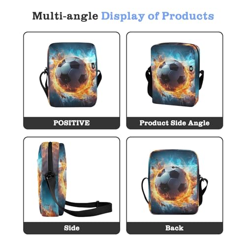 Crossbody Bag Blue Flame Fire Football Messenger Bag for Women Men Purse Shoulder Bag Satchel Bag with Adjustable Strap 214B03264