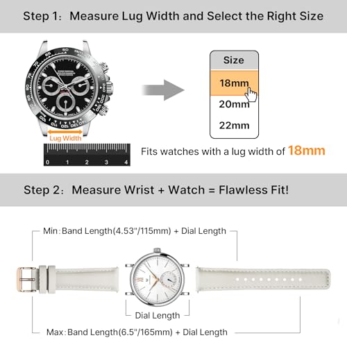 Image of Fullmosa 2 Pack 18mm Leather Watch Bands Quick Release Watch Strap for Men Women, Soft Replacement Strap Wristband with Stainless Steel Buckle,18mm Toffee Brown&White /Silver&Rosa