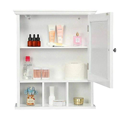 Bathroom Wall Mount Medicine Cabinet Storage Cabinet with Mirror Doors & Shelf (Brown)