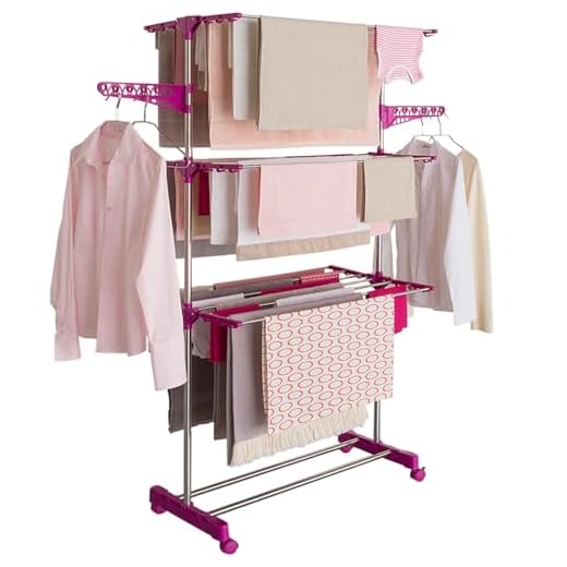 IDMarket - Séchoir à Linge Vertical Pliable 3 Niveaux Maxima capacité 20M Rose