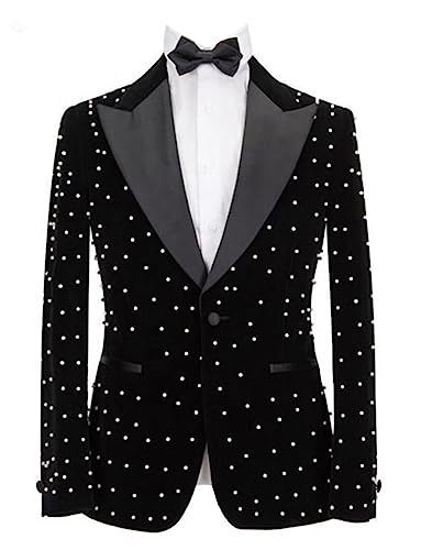 Men's Diamond Velvet Blazer Prom Daily Banquet One Button Peak Lapel Suit Coat