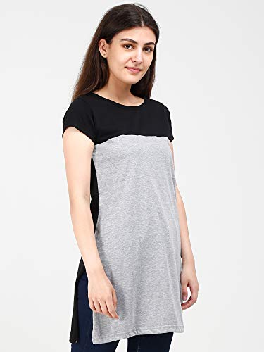 Image of FLEXIMAA Women's Cotton Round Neck Color Block Half Sleeve Long Top