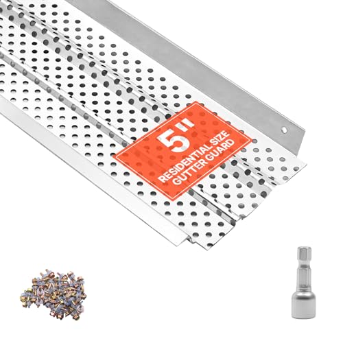 Image of VEVOR Gutter Guard, 5 inch Aluminum Gutter Cover Heavy-Duty, 32ft Length Protection Cover for Leaf & Debris, 0.02 in Thickness Mill Finish, Easy DIY Install, Fast Drainage, Screws Included, 8 PCS