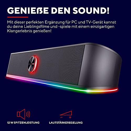 Trust Gaming Stereo Soundbar mit RGB Beleuchtung GXT 619 Thorne - Computer Boxen, 2.0 Lautsprecher mit RGB LED-Beleuchtung, Stromversorgung über USB, 12W, PC/Laptop, Schwarz – Bild 3