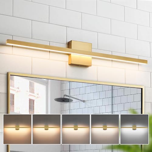 Epinl Gold Vanity Lights for Bathroom - 31.5 inch Brushed Gold Bathroom Light Fixtures Over Mirror 22W LED Dimmable Wall Sconce Lighting Fixture 5CCT Vanity Light Bar for Bathroom Bedroom