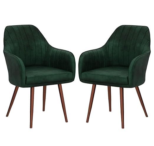 Image of Nexon Chair Set of 2 Velvet Dining Chairs, Cushion Seat Chair for Living Room Bedroom Restaurant, Modern Contemporary Upholstered with Polished Rosegold Metal Legs (Green)