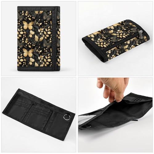 Black And Gold Butterfly Print Wallet for Men, 8 Credit Card Holder Slim Minimalist Front Pocket Small Mens Bifold Wallets4