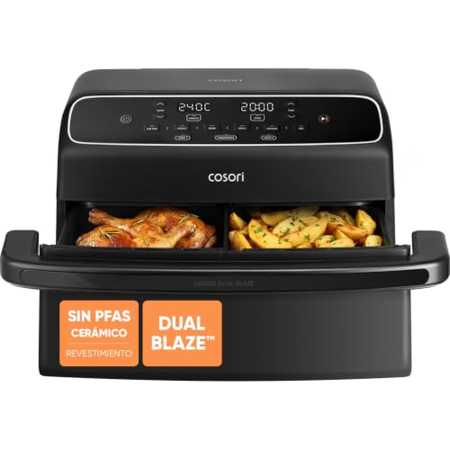 Cosori Freidora de Aire 8,6L Dual Blaze TwinFry Compact, sin PFAS ni Teflon