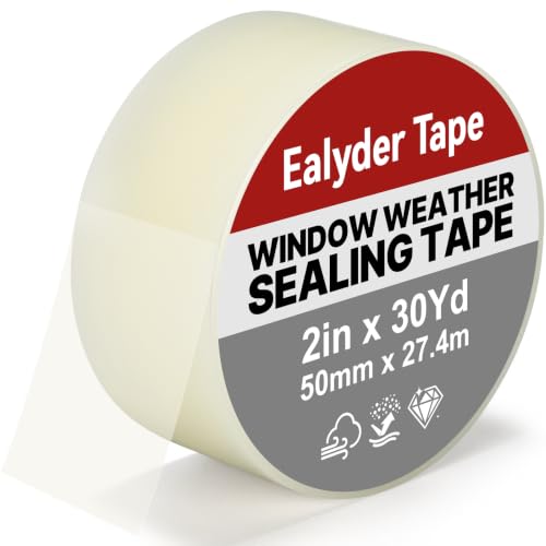 Ealyder Tape 50mm x 27.4m Yards Transparent Window Weather Sealing Tape Clear Window Draft Isolation Sealing Film Tape Window Insulation Surface-Safe for Doors Gap Sealing No Residue