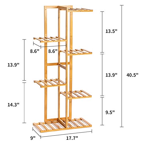 Befano Bamboo Plant Stand Rack 6Tier 7 Potted Indoor Outdoor Plant Stand Multiple Flower Planter Shelf Rack Pot Holder Garden Corner with Detachable Wheels for Living Room Balcony Patio Yard
