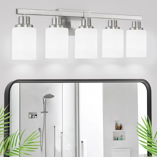 DIKAIDA 5-Light Bathroom Light Fixtures 30in Nickel Bathroom Vanity Light