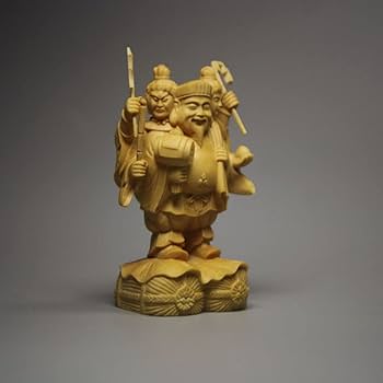 Amazon｜三面大黒尊天（小）柘植製 ＿三面大黒天 木彫り 仏像 七福神