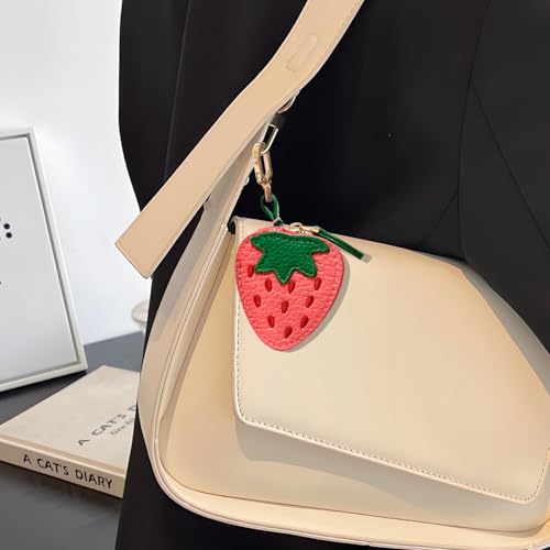 Image of 2.56 x 2.17 Inch Strawberry Fruit Bag Charm Cute Mini Coin Purse Keychain,Mini Leather Coin Pouch Change Purse for Backpack Decoration,Coin Strawberry Wallet Gifts for Girl Women
