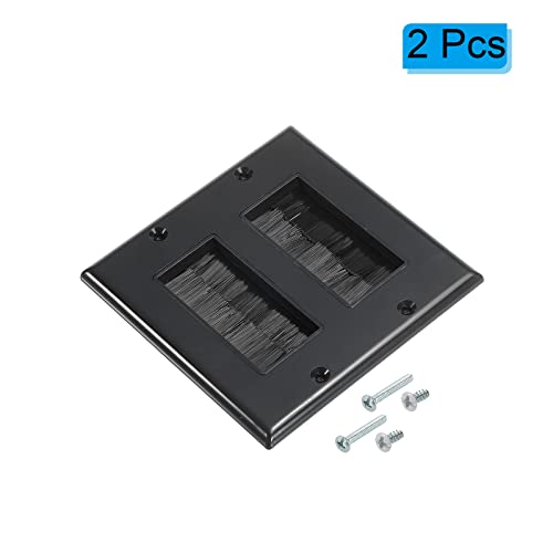 PATIKIL Brush Wall Plate Decoration Wall Panel Cable Pass Through Double Gang 114mmx114mm Black for Low-Voltage Cables Pack of 2 - Image 3