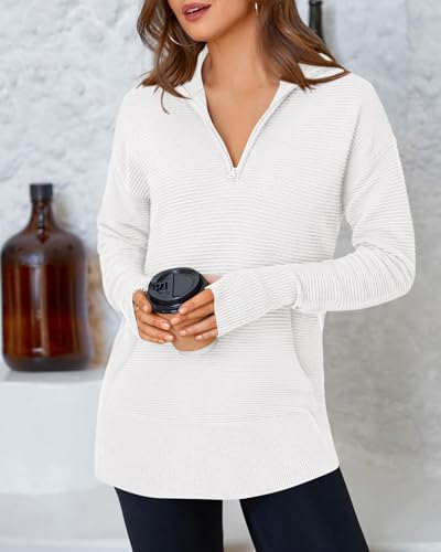 BTFBM Sweaters for Women Fall Winter Clothes 2025 Pocket Quarter Zip Pullover V Neck Long Sleeve Knit Trendy Sweater3