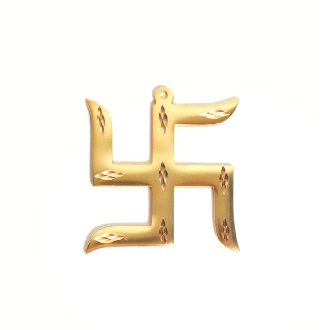 The Spiritual Living Brass Swastik Yantra Wall Hanging - 4 inch | Vastu Door Hanging | Goodluck | Auspicious Religious Symbols | Pooja Item | Home Decor - 2 pcs Set 2