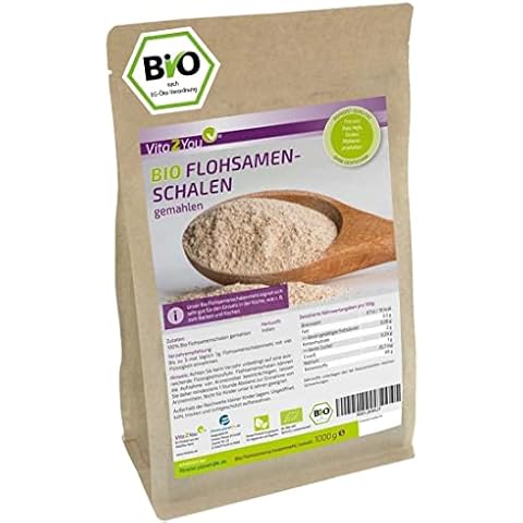 Bio Flohsamenschalen gemahlen 99% Reinheit - 1kg - indisches Flohsamenschalen-Mehl - Ideal zum Backen - 1000g - Premium Qualität Cover