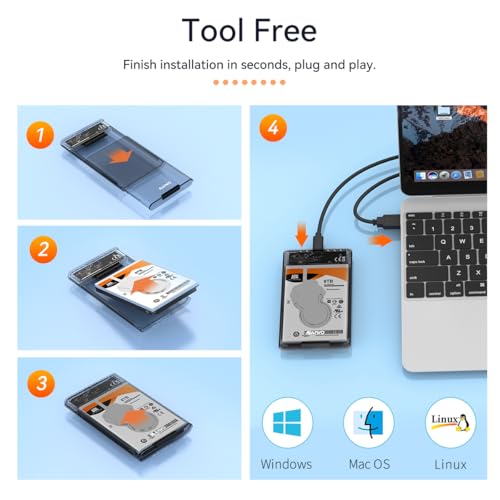 MAIWO External Hard Drive Enclosure for 7mm 9.5mm 2.5 inch SATA SSD/HDD, 5Gbps USB C to SATA Adapter Storage Case, 6TB Capacity (Black) - Thumbnail 6