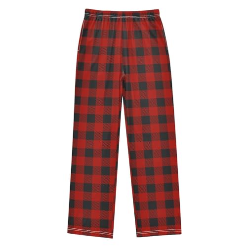 CaTaKu Boys Plaid Wool Checkered Pants for Boys Girls Wide Leg Sweatpants Kids Long Bottoms with Pockets Size 6-14Y