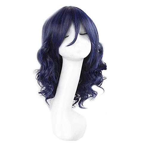 SUTUO Yandere Simulator Cosplay Wig, Game Oka Ruto Blue Purple Medium-Length Curly Hair