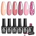 Beetles Pink Confetti Gel Nail Polish Kit- 6 Colors Nude Pink Series Gel Polish Glitter Set, Soak Off UV LED Cured Gel Polish Summer Nail Varnish Manicure, 7.3ml Each Bottle, Nail Art Gift Box