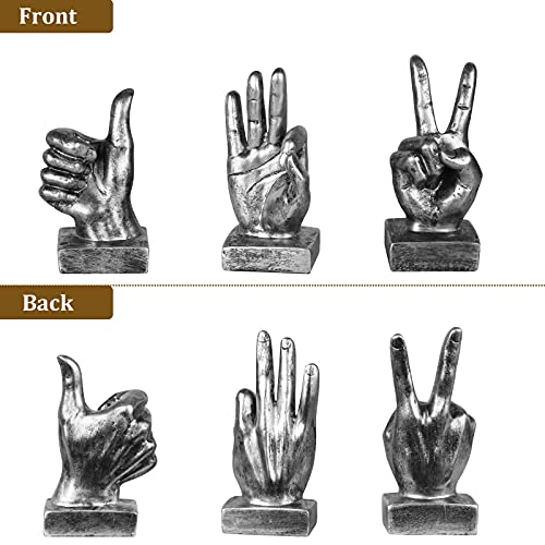 Edudif 3Pcs Hand Statue Resin Hand Finger Gesture Sculptures Peace Ok Thumbs Up Hand Sculpture Home Decor For Cabinet Shelf Display Decoration (Silver) #TOP4